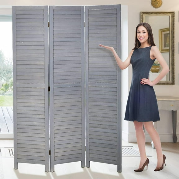 Dkelincs 3 Panel Wood Room Divider 4.3ft Tall Folding Privacy Screen Wall Divider 67"×16" Each Panel Wood Screen, Gray