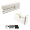 JAM Paper Office & Desk Sets, 1 Tape Dispenser 1 Stapler 1 Pack of Staples, White and Black, 3/pack