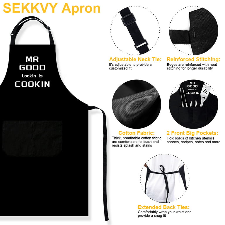 ZiQilin Adjustable Funny Kitchen Apron with Pockets, Cooking Chef Aprons  for Women Men, Black Grill BBQ Aprons Creative Gifts