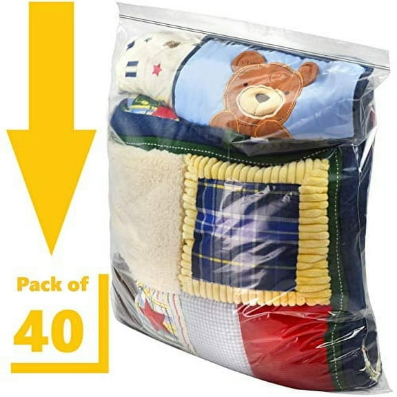 Extra-Large Zip and Close Storage Bags 18" x 24", 2 Mil Thick, Resealable Zipper, 40-Pack