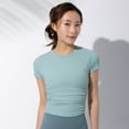thumbnail image 1 of Camiseta deportiva de manga corta transpirable y de secado rápido para mujer, ajustada, de seda helada, para yoga, correr, para mujer, 1 of 4