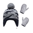 thumbnail image 4 of Qarigey Sombrero Guantes Kit Diseño de orejeras Manoplas de punto para niños con patrones de dinosaurios Animal Accesorios de invierno Regalo de Año Sombreros gris azul L 4-5 ans Qarigey AP009413-06B, 4 of 6