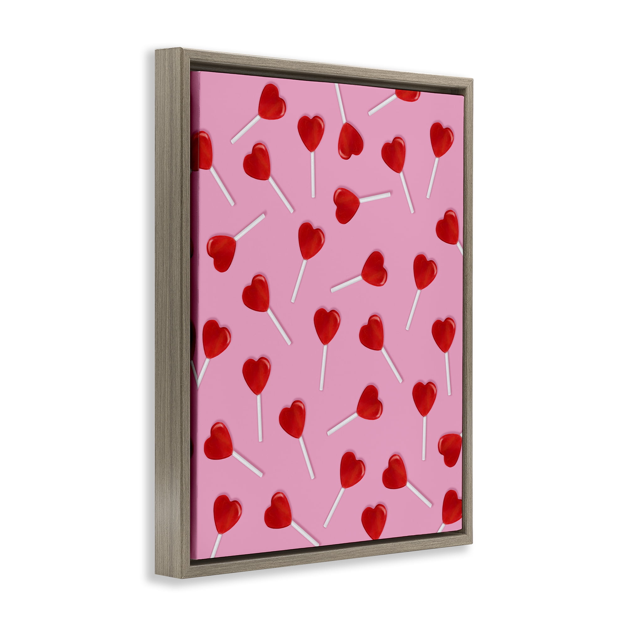 Stupell Industries Heart Lollipop Pattern Brown Framed Floater Canvas Wall Art, design by LISH Creative