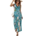 thumbnail image 2 of Chinoiserie Birds in Turquoise Blue Womens Night Club Maxi Dress V Neck Sleeveless Bohemia Long Dresses, 2 of 9
