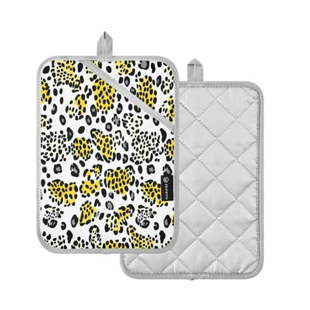 

2 Pcs Pot Holders Sets Oven Mitts Square Potholders Oven Hot Pads Heat Resistant for Kitchen Cooking Baking 7 x9.8 White Leopard Print Pattern