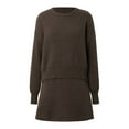 thumbnail image 4 of 2 Piece Skirt Set Crew Neck Long Sleeve Solid Sweater Tops Skirt Casual Suit Summer Outfits for Women Coffee L, 4 of 6
