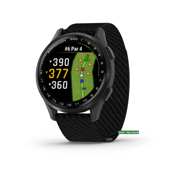 Pre-Owned Garmin Approach® S50, Advanced Golf GPS Smartwatch, AMOLED Display, Wrist-Based Heart Rate, with Black Comfort Fit Nylon Band