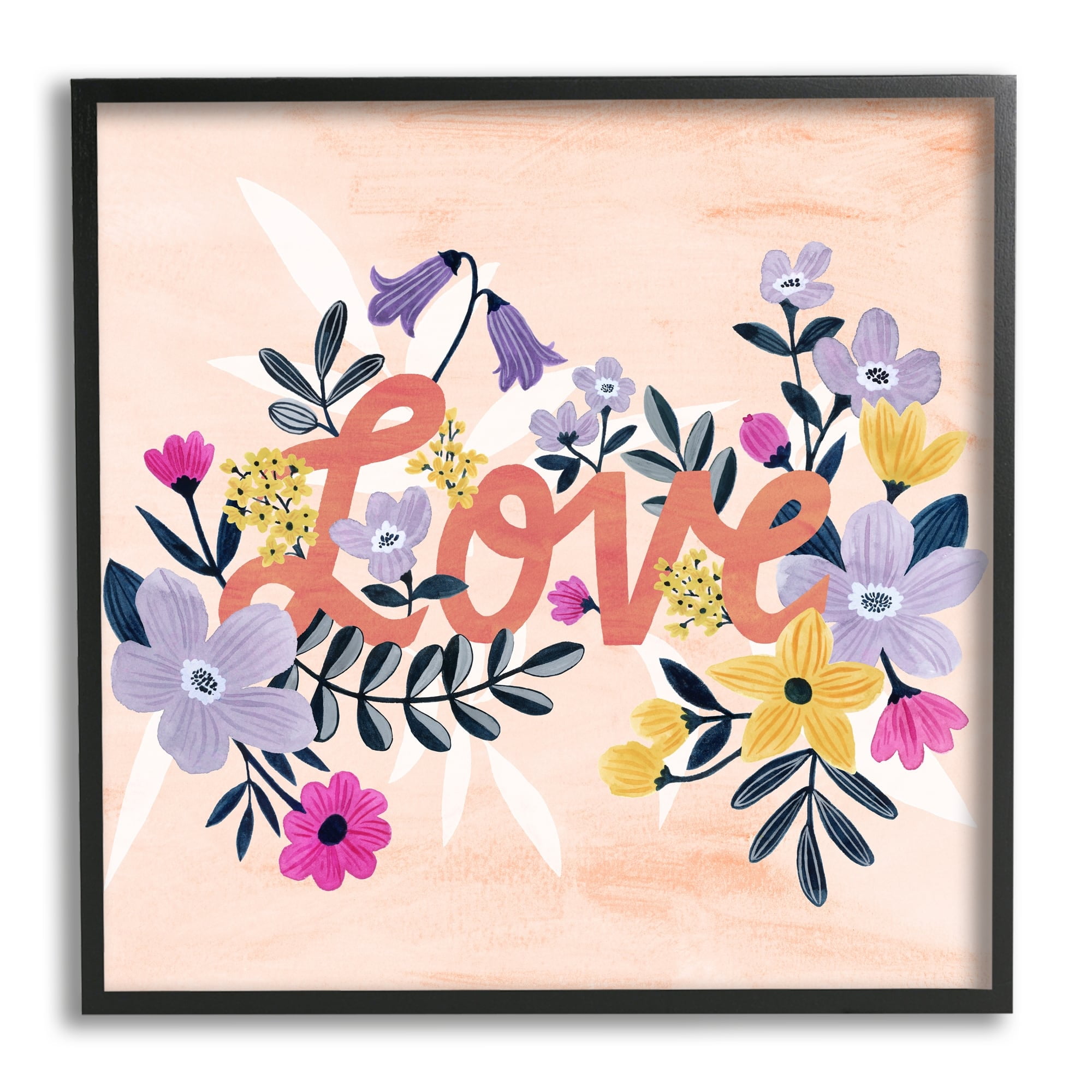 Stupell Industries Love Calligraphy Bold Floral Botanical Border Framed Wall Art, 24 x 24, Design by Grace Popp