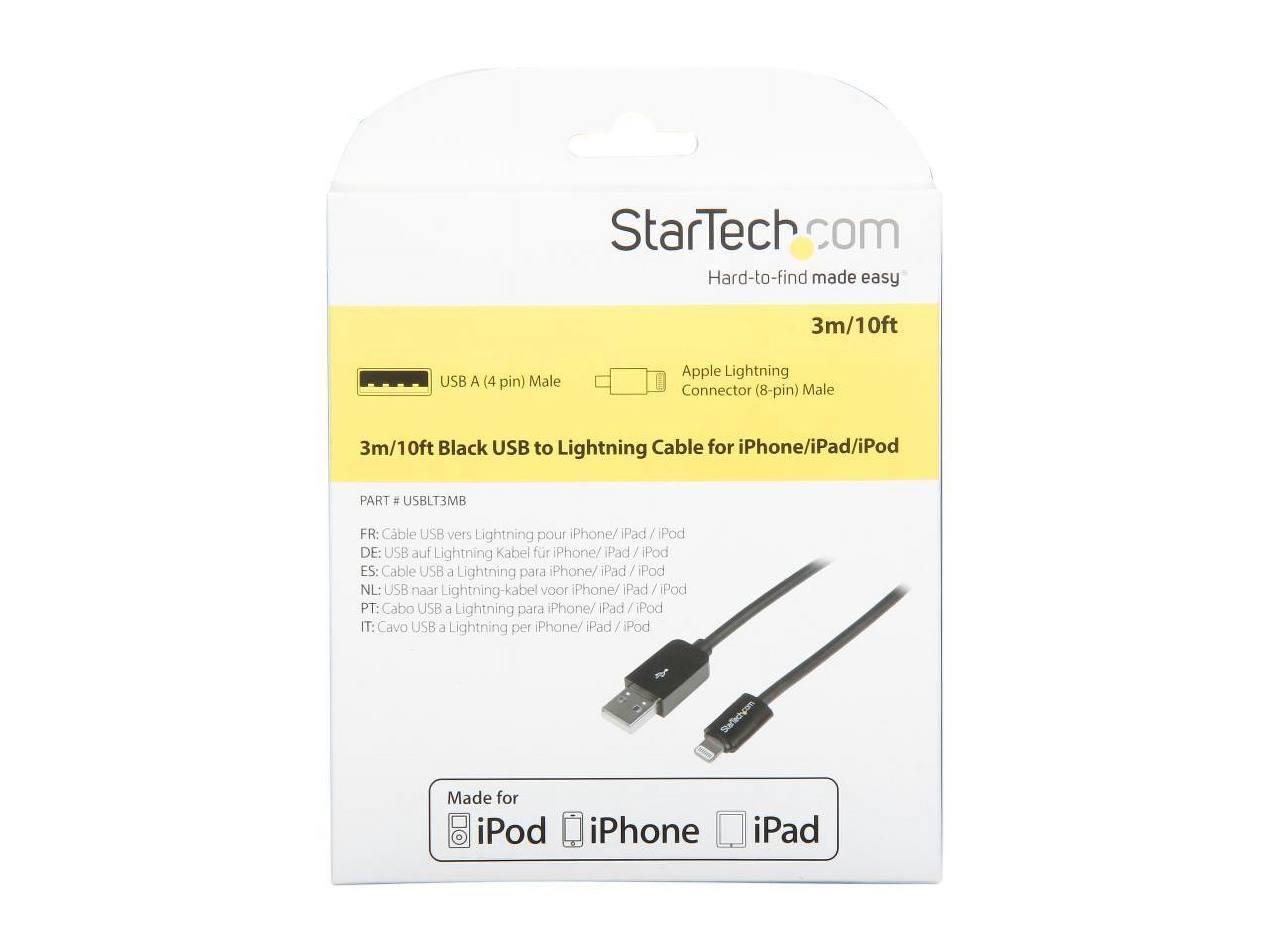 StarTech.com USBLT3MB Black 3m (10ft) Long Black Apple 8-pin Lightning Connector to USB Cable for iPhone / iPod / iPad - image 3 of 3