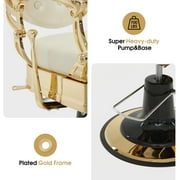 BarberPub Heavy Duty Barber Chair with Headrest, All Purpose Antique Hydraulic Reclining Salon Chair, White with Gold Frame