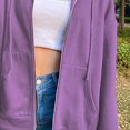 thumbnail image 1 of Veste à Capuche Zippée en Mélange de Coton Uni pour Femme, Chandail Ample à Fermeture Éclair, Haut Violet m, 1 of 7