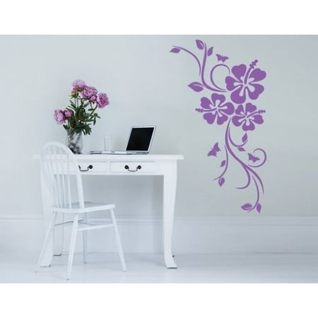 hibiscus flowers corner wall decal - wall sticker, vinyl wall art