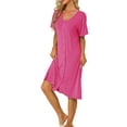 thumbnail image 2 of INSPIRE CHIC Women's Nightgown Button Down Soft Modal Short Sleeve Pajama Sleepshirts M Hot Pink, 2 of 6