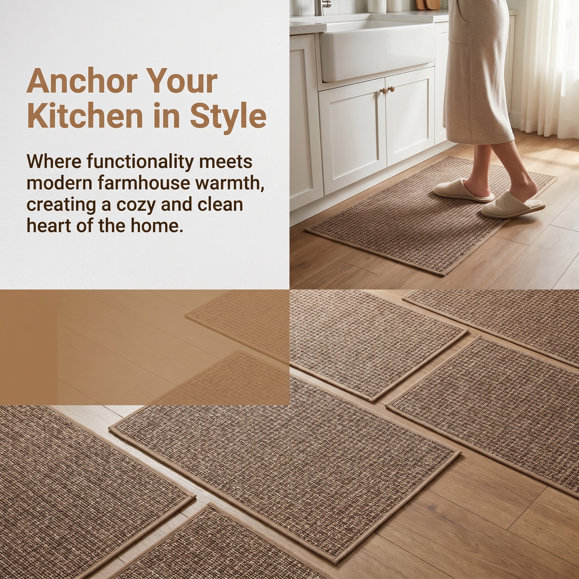 Unique Bargains Geometric Kitchen Rugs Absorbent Cotton Blend Runner Rug Khaki 30" x 18"