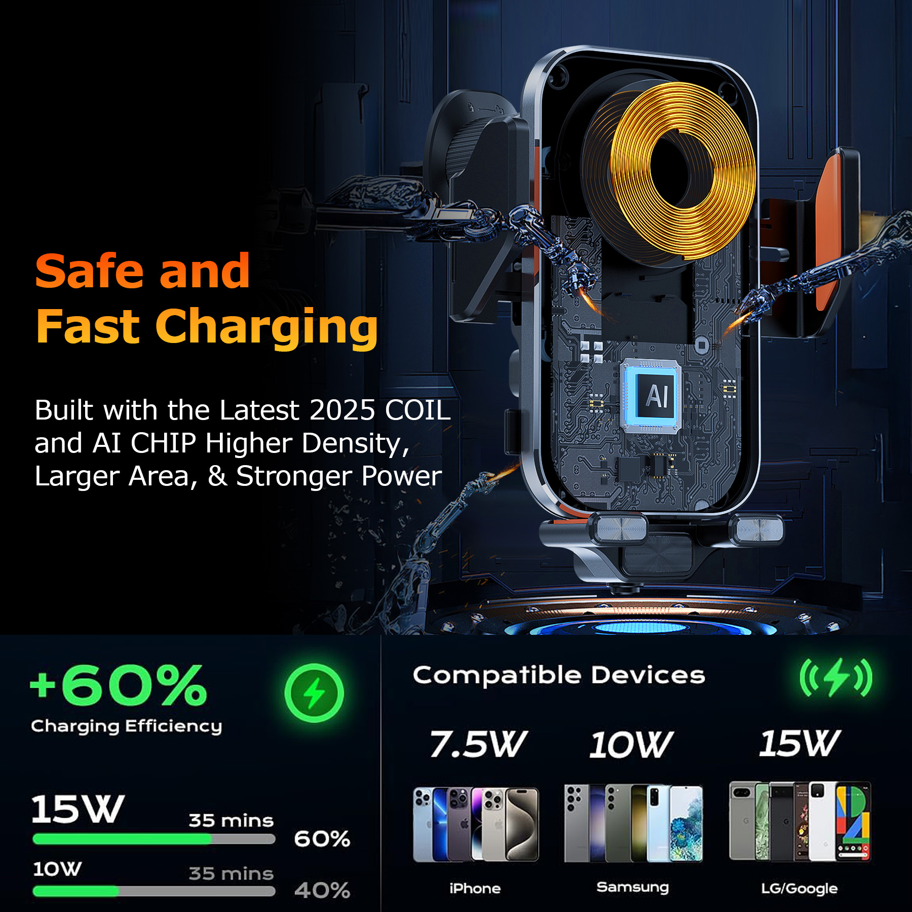 VEAT00L X16s Wireless Car Charger Mount 15W photo 8