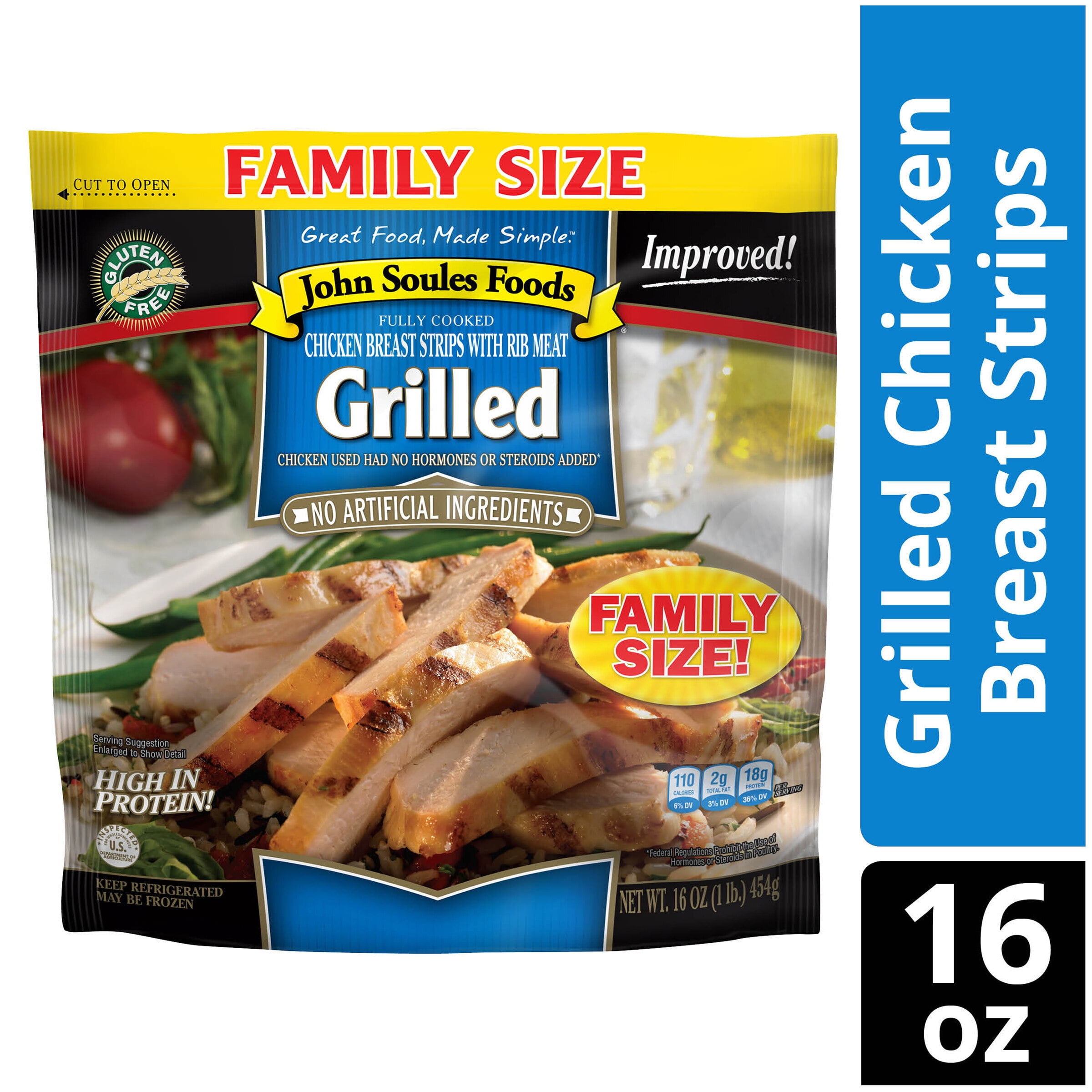 John Soules Foods Fully Cooked Grilled Chicken Breast Strips With Rib Meat 16 Oz Walmart Com Walmart Com