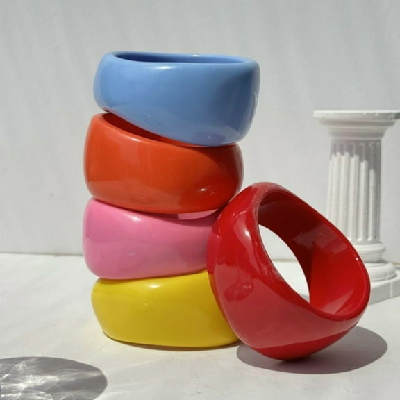 Resin Oval Wide Geometric Curved Resin Solid Color Bracelet