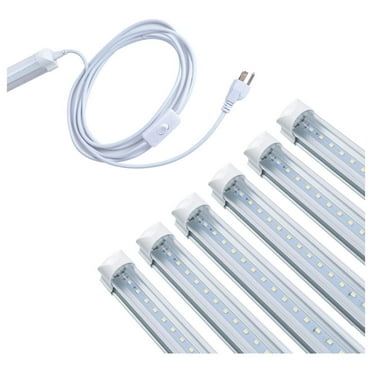 6 Pack LED Shop Light Fixture, 4FT 24W 6000K Daylight White Clear Cover Linkable Beer Cooler Light, T8 LED Integrated Tube Lights with On/Off Plug Cable for Garage,Work Bench and Workshop