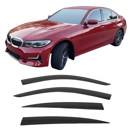 Ikon Motorsports Low Profile Style Window Visors Deflectors for 2019-2026 BMW G20 3 Series Sedan Tape-On Vent Rain Sun Guards Smoke/Tinted 4PC