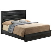 Passion Furniture  Burlington Upholstered Panel Bed with Two Storage Drawers, Black - King Size