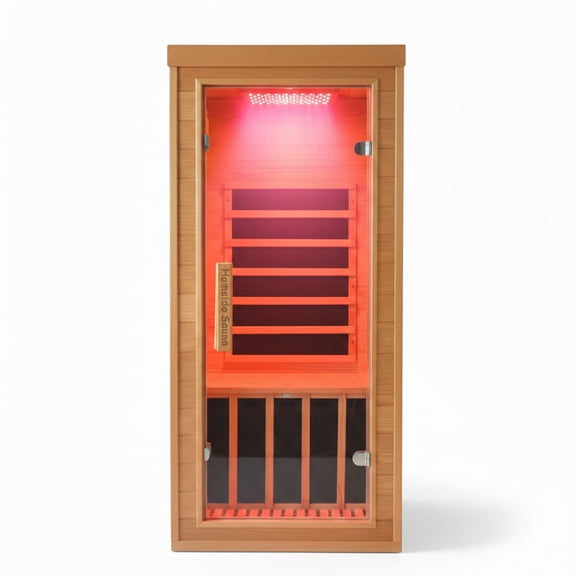 1 Person Indoor Infrared Sauna with Red Light Beauty System, Wood Dry Sauna, 1300W Carbon Crystal Heaters, Bluetooth & LCD, Post-Workout Relaxation, Home Spa, 32"x34"x67"