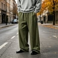 thumbnail image 2 of Mens Wide Leg Sweatpants Drawstring Waist Flowy Baggy Pants Casual Streetwear Army Green M, 2 of 5