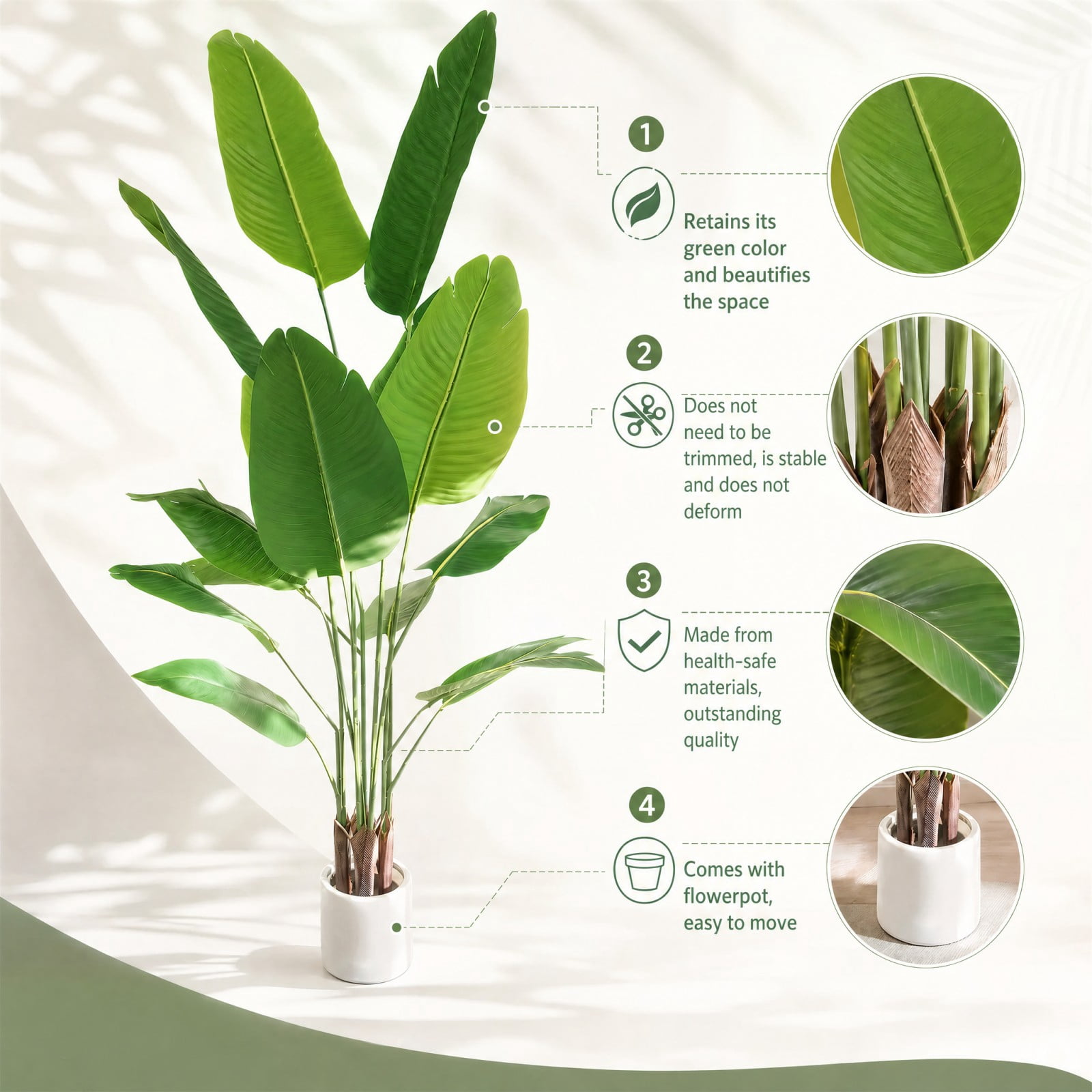 BEAUTYPEAK 5.3Ft Artificial Birds of Paradise Plant Faux Banana Leaf Tree Fake Tropical Palm Tree Indoor Outdoor Floor Plant