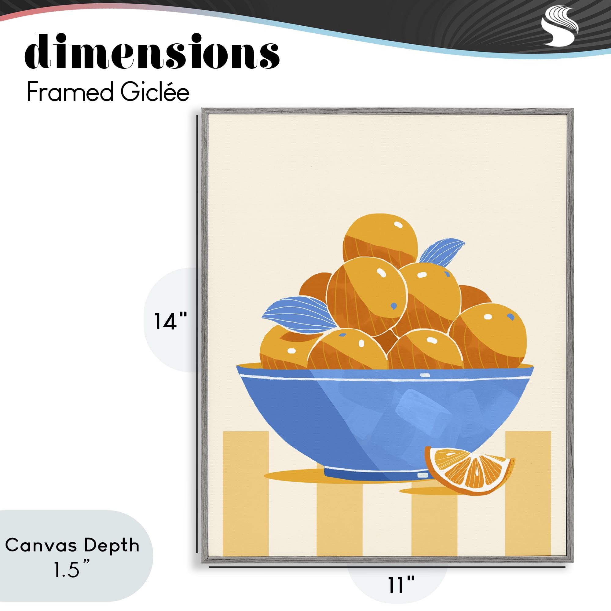 Stupell Industries Orange Citrus Bowl Striped Gray Framed Giclee Art, design by Lucca Sheppard
