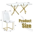 thumbnail image 3 of StnTalk Modern Dining Table Set for 6, 71" Glass Dining Table Top and Gold Metal Table Legs, Rectangle Dining Tables with 6 White Upholstered Dining Chairs for Dining Room and Kitchen., 3 of 8