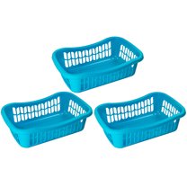 YBM Home Plastic Storage Basket Bin and Drawer Organizer, Blue (3-Pack)