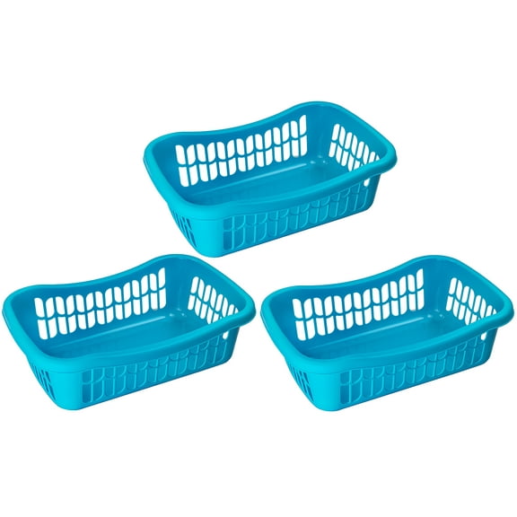 YBM Home Plastic Storage Basket Bin and Drawer Organizer, Blue (3-Pack)