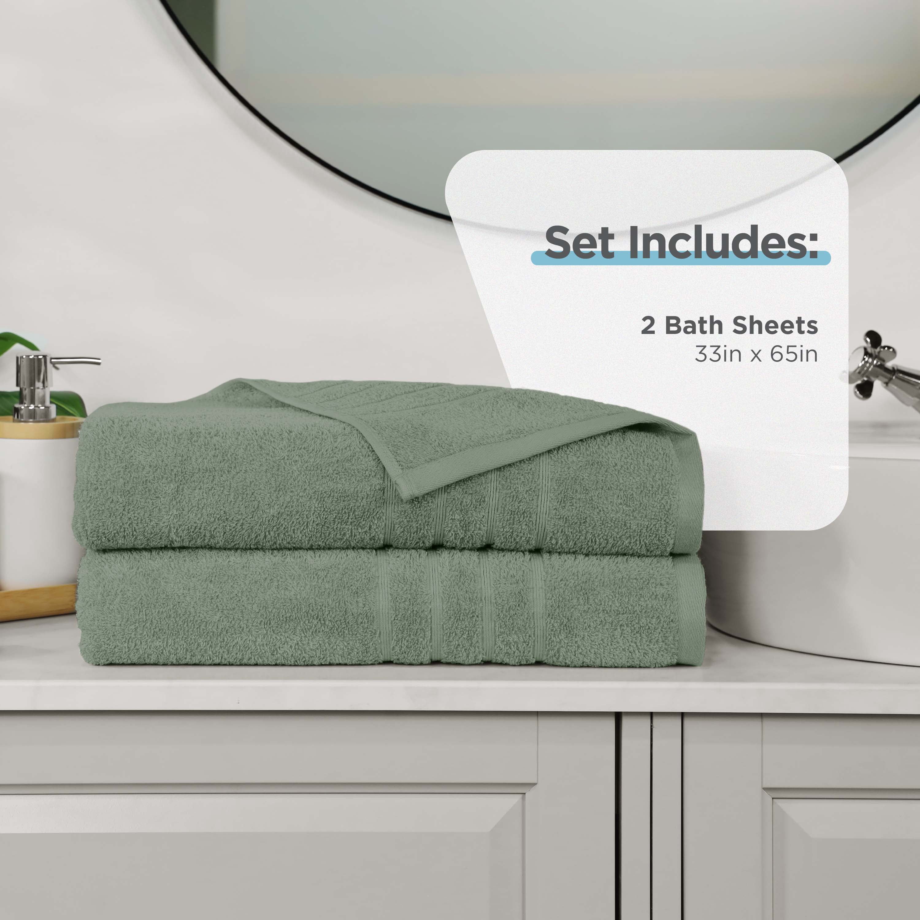 Martex 2-Pack Bath Sheet Set | 100% Cotton Extra Large 33" x 65" Towels | Sage