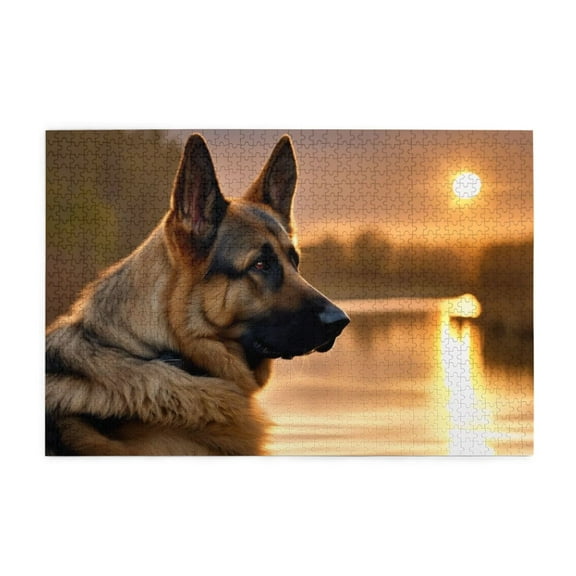 500 Piece German Shepherd Dog Jigsaw Puzzle For Adults – Majestic Golden Hour Lake Art, Challenging Wooden Game, Relaxing Brain Exercise & Unique Gift For Loved Ones.