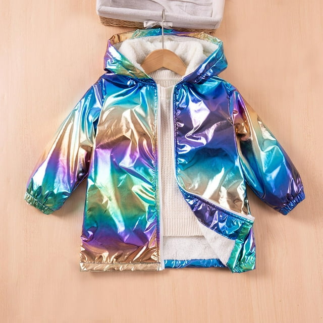 LOVZFMLL Jackets for Girls Kids's Spring Long Sleeved Hooded Velvet Coat Colorful Cool Zipper 1-2 Years