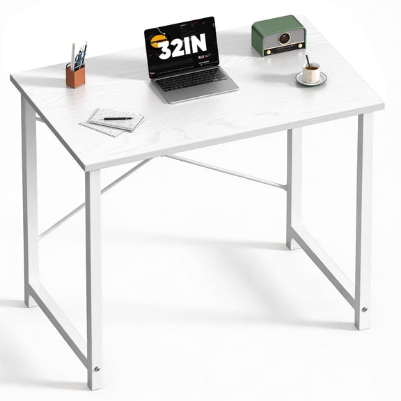 32 Inch Modern White Computer Desk, Small Home Office Workstation