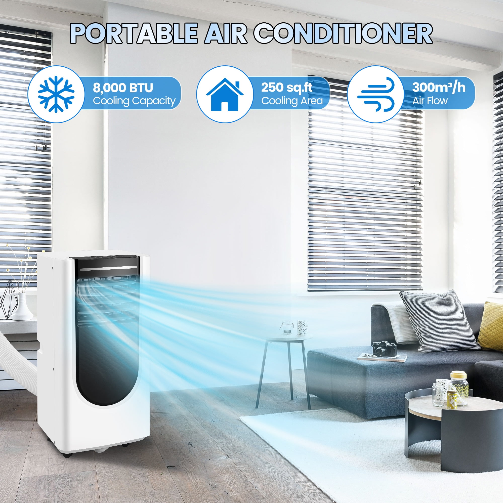 WANAI Compact 8,000 BTU Portable AC Unit, 3-in-1 Air Cooler w