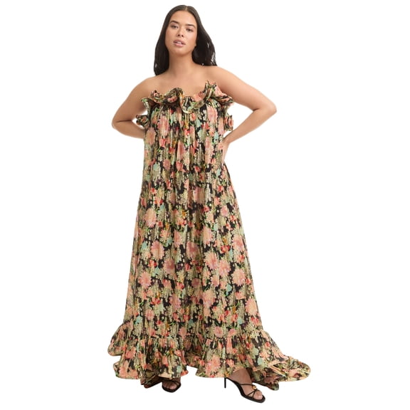 June & Vie Women's Plus Size Ruffled Metallic Maxi Dress