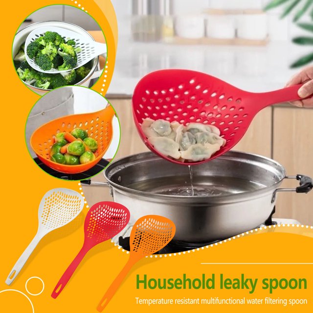 Large Colander with Built-in Filter,Multifunctional Plastic Spoon,Kitchen Vegetable & Dumpling Serving Spoon,Durable and Easy to Clean,PENDANE,Orange