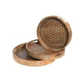 thumbnail image 1 of Set Of 3 Mango Wood Honeycomb Round Tray With Handle, 1 of 3