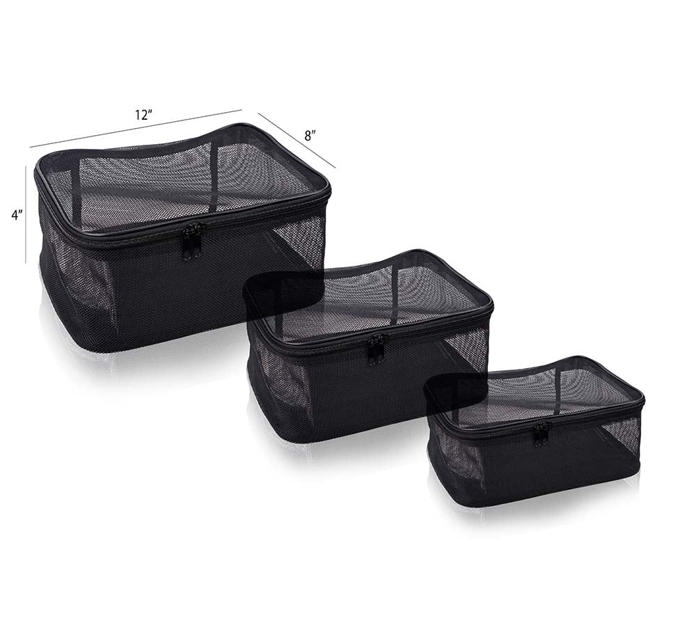 SHANY Assorted Size Cosmetics Travel Bag - Black Mesh Make Up Bag/Organizer - 3PC set