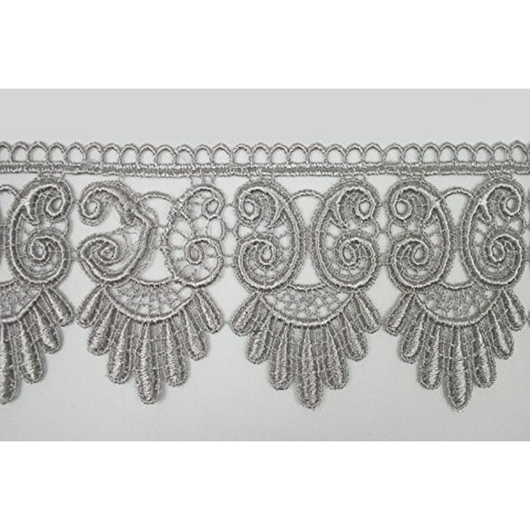 Altotux 3 Pouces Gris Brodé Floral à Bord Festonné en Dentelle de Venise Garniture Victorienne Guipure Fournitures de Couture au Yard (UB052)