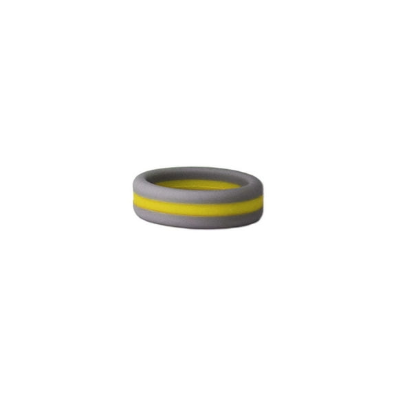Grey and Yellow Stripe Silicone Ring Size 11 by Lifebeats