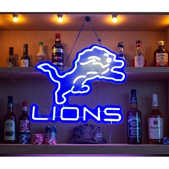 Queen Sense 16"x14" For Detroits Sports League Lions LED Neon Sign for Wall Decor Dimmable USB Powered LED Light W116DLLV2-5VLED
