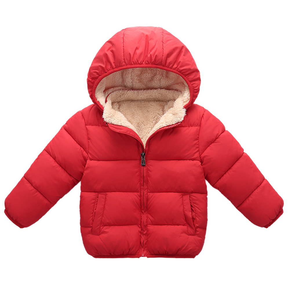 Boys Girls Winter Thick Jacket Warm Fleece Fur Lining Zipper Hooded Windproof Coat Outwear for 1-7 Years 