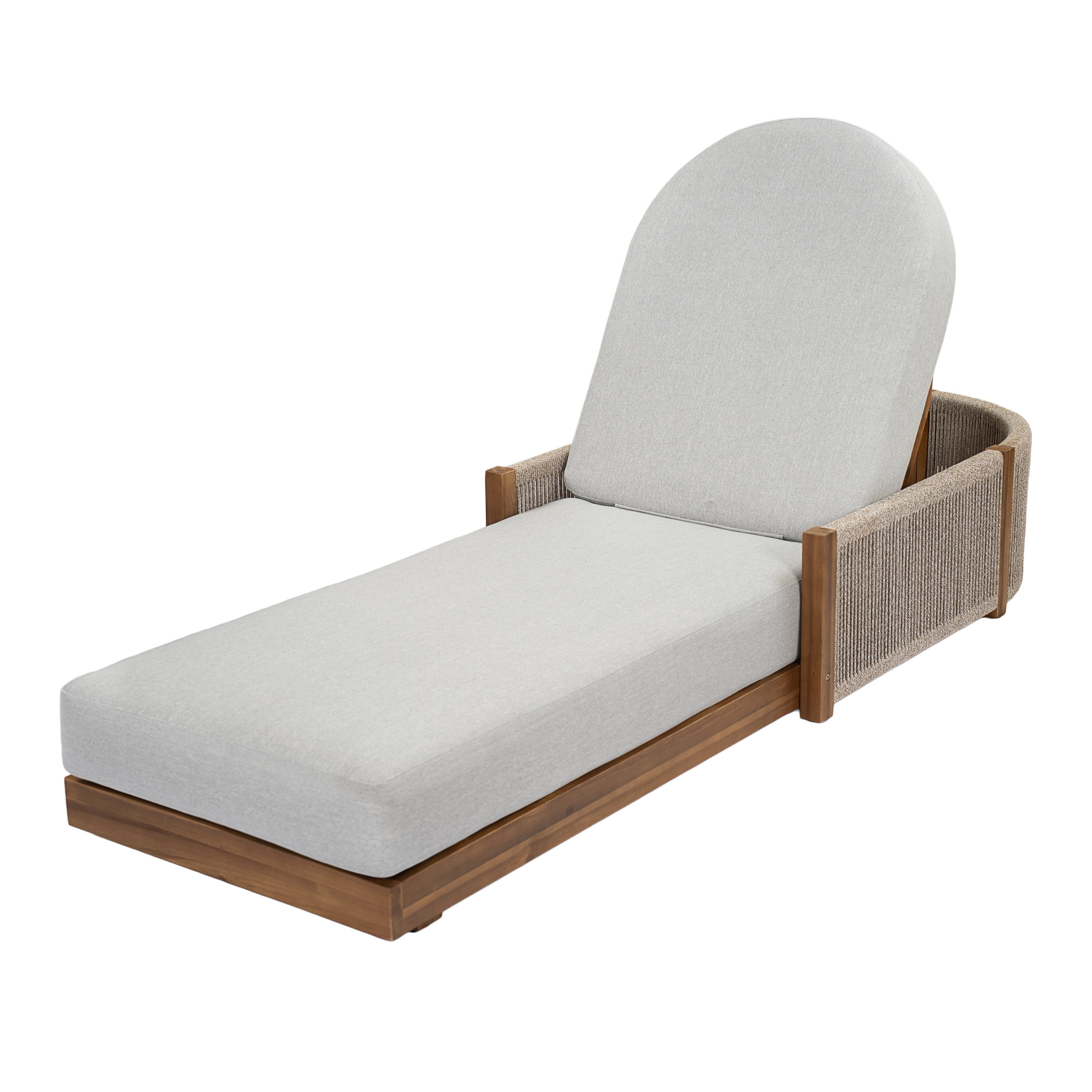 Christopher Knight Home Outdoor Chaise Lounge with Cushion, Adjustable Backrest, Teak+Light Gray