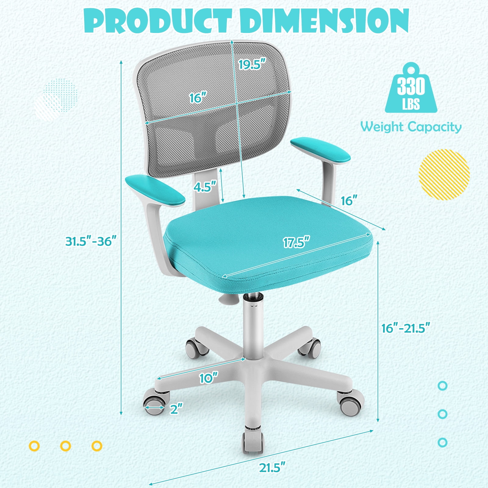 Costway Auto Lock Kids Mesh Chair with Armrests Height Adjustable 360-Degree Swive Green