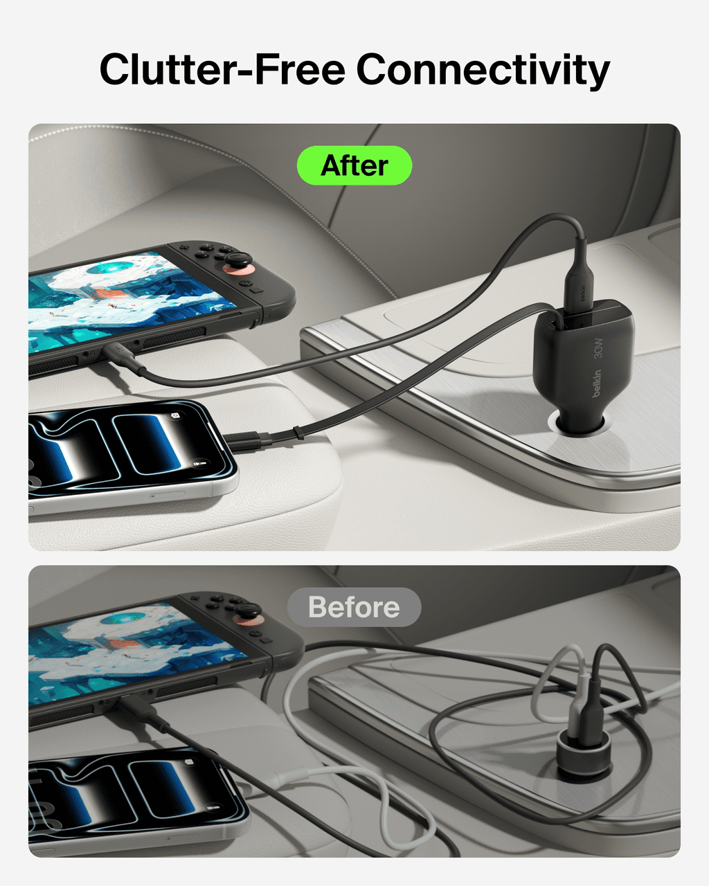 Belkin BoostCharge 30W USB-C Car Charger with Retractable USB-C Cable Fast Car Charging Adapter USB-C Power Delivery iPhone & Android Car Charger