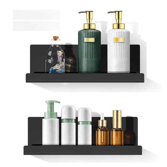 2Pcs Acrylic Floating Shelves No Drilling Wall Mounted Storage Shelf with Backing Adhesive Wall Display Rack for Bathroom Kitchen Study Room Office