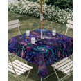 thumbnail image 3 of Square Outdoor Tablecloth with Umbrella Hole Abstract Flower Outside Table Cloth Waterproof Patio Table Cover Blue Purple Stars Sky Floral Leaf Zipper Tablecloths for Picnic Party Camping 60x60 Inch, 3 of 8