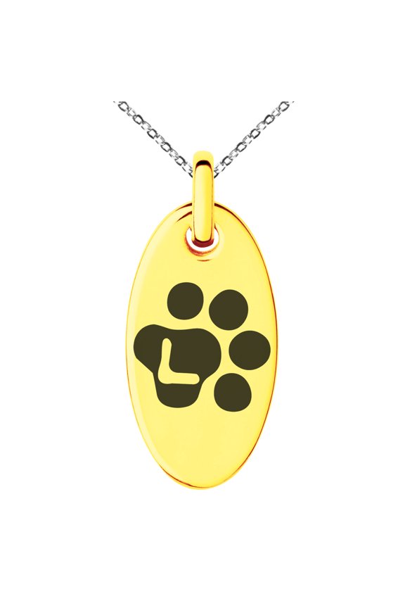 Stainless Steel Letter L Initial Cat Dog Paws Monogram Engraved Small Oval Charm Pendant Necklace